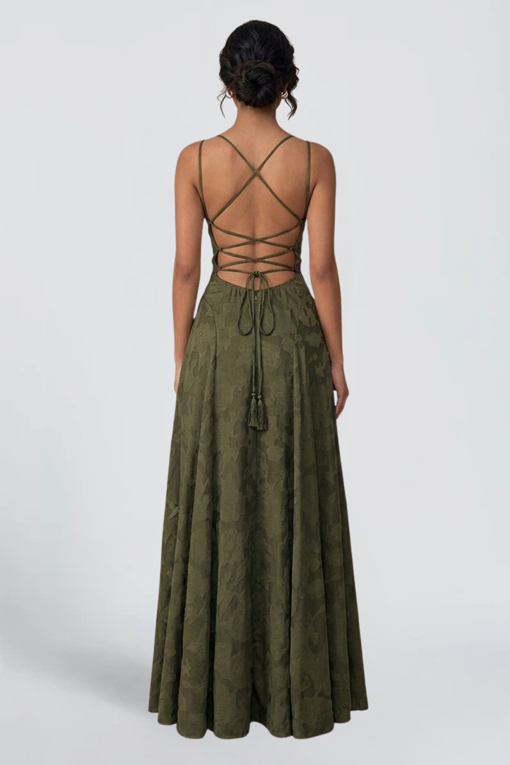 KAYO | ROBE LONGUE OLIVE FLEURIE