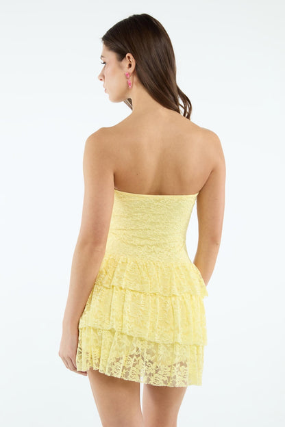 KAYO | ROBE COURTE FLEURS DENTELLES JAUNE